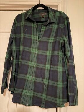 Banana Republic Navy & Green Plaid Button-Down Shirt